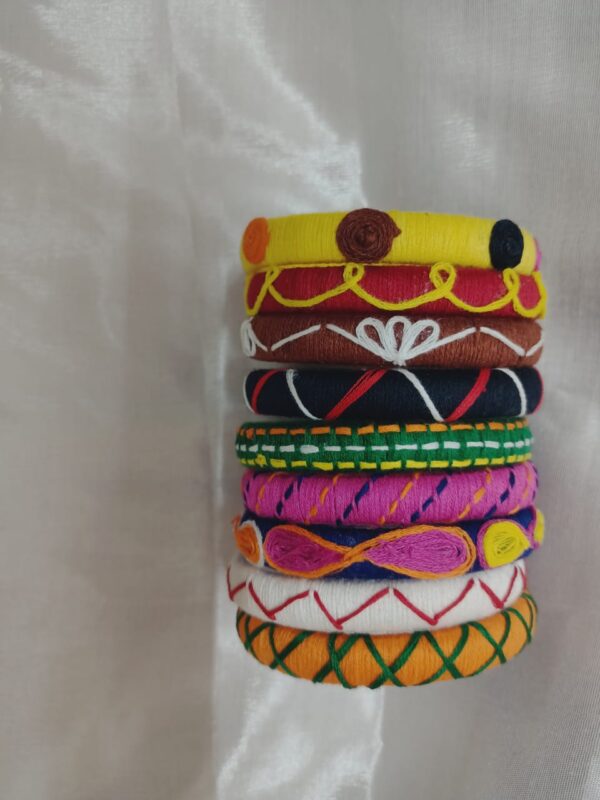 Colorful bangles with thread work (set of 9)