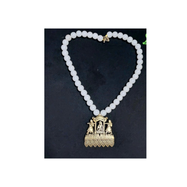 White beads necklace with antique pendant - Image 2