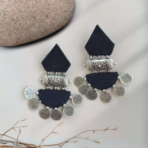 Rainvas Black and silver heavy earrings for women