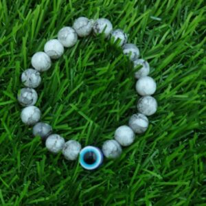 Black and White Marble bead with evil eye Bracelet