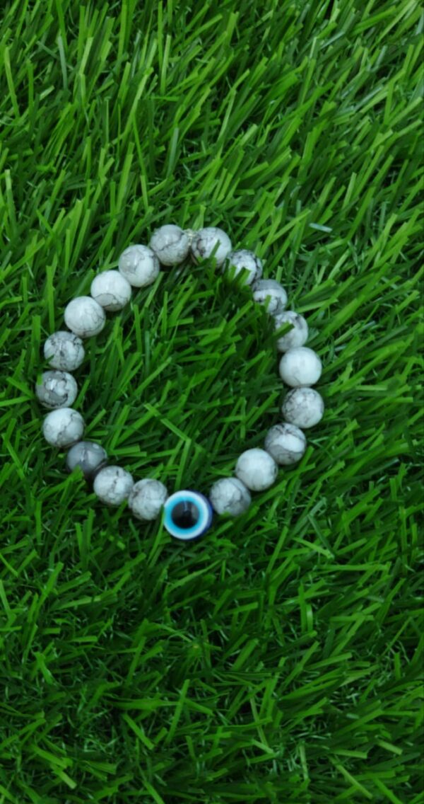Black and White Marble bead with evil eye Bracelet