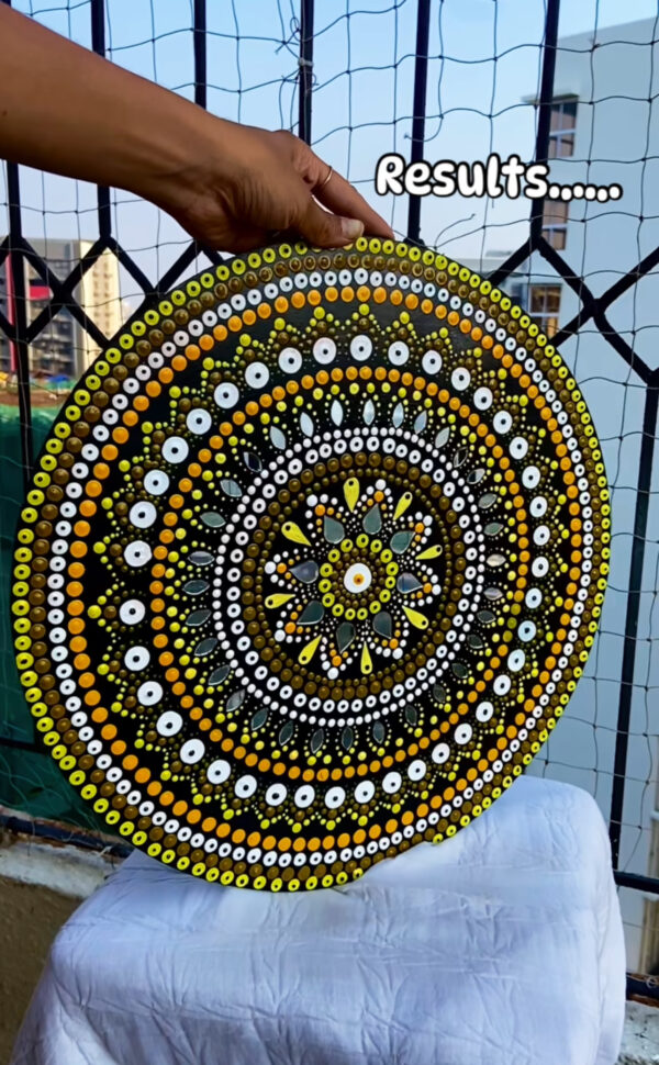 16inch wide dot mandala yellow black