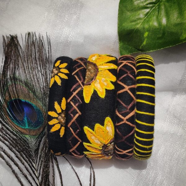 Sunflower cotton thread bangle set for women