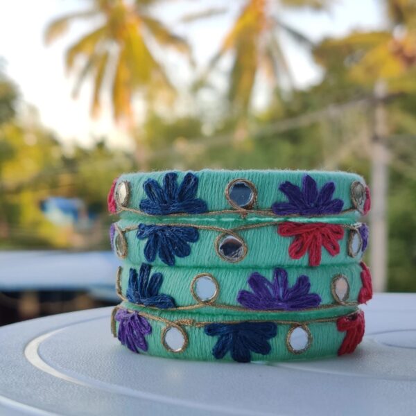 Blue Embroidery Cotton Thread bangles