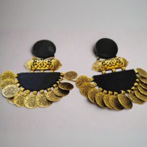 Rainvas plain black and gold coins jhumka earrings