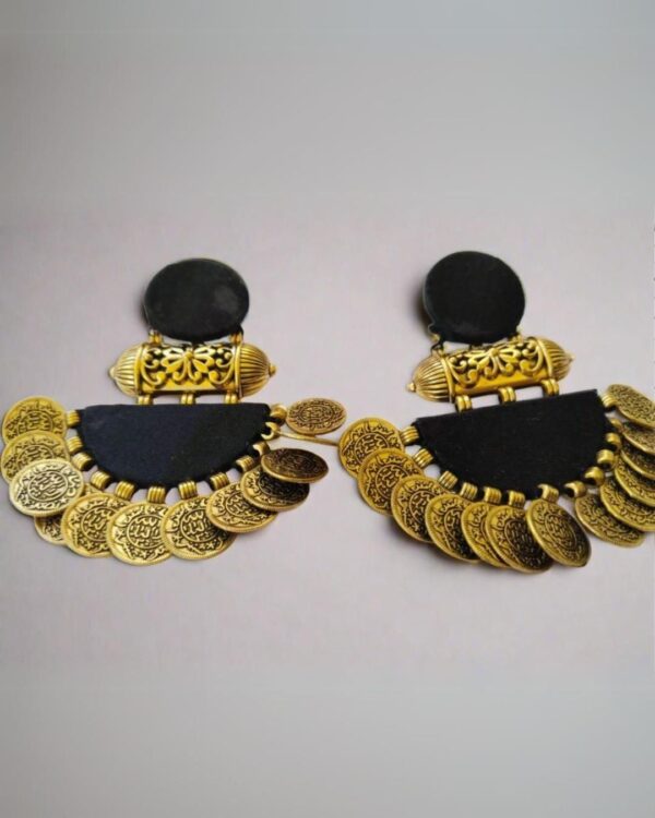 Rainvas plain black and gold coins jhumka earrings