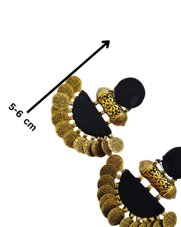 Rainvas plain black and gold coins jhumka earrings - Image 3