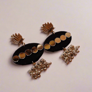 Black Mirror and Silver Ghungroo Earrings