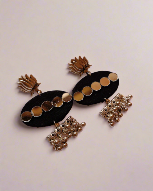 Black Mirror and Silver Ghungroo Earrings