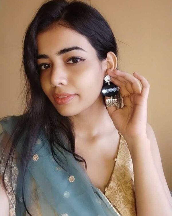 Black Mirror and Silver Ghungroo Earrings - Image 3