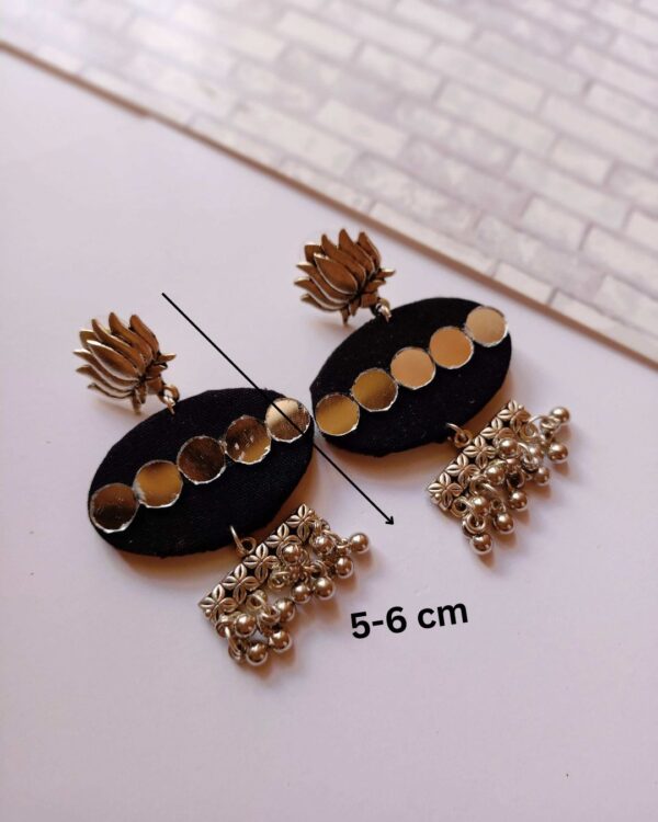 Black Mirror and Silver Ghungroo Earrings - Image 4