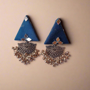 Rainvas blue triangular jhumka earrings with silver charm