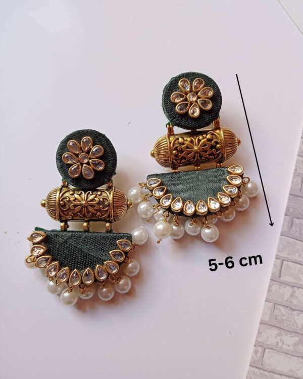 Green kundan pearls jhumka - Image 4