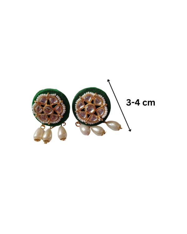 Rainvas green round kundan beads and white pearls tiny earrings - Image 4
