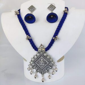 Royal blue silk thread necklace and jhumka earring set