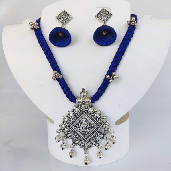 Royal blue silk thread necklace and jhumka earring set