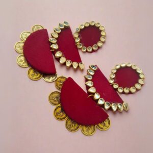 Maroon Kundan Coin Jhumka