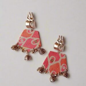 Rainvas orange printed floral trishul charm earrings