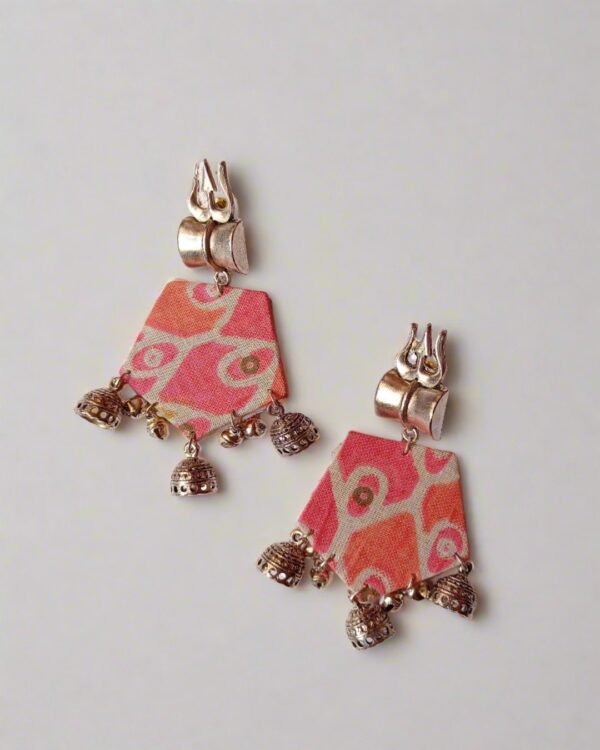 Rainvas orange printed floral trishul charm earrings