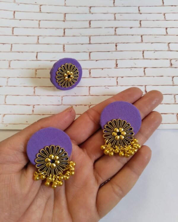 Rainvas purple golden round studs earrings with adjustable ring set - Image 2
