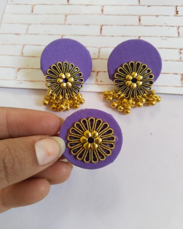Rainvas purple golden round studs earrings with adjustable ring set - Image 3