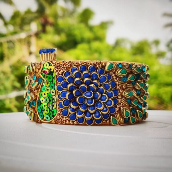 Kada in Golden Color with Peacock Meenakari Design - Image 3