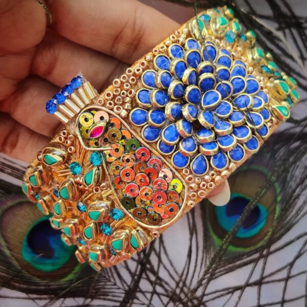 Kada in Golden Color with Peacock Meenakari Design - Image 2