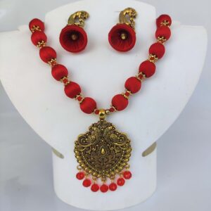 Red silk thread necklace set
