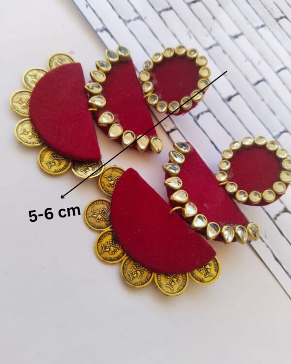 Maroon Kundan Coin Jhumka - Image 3