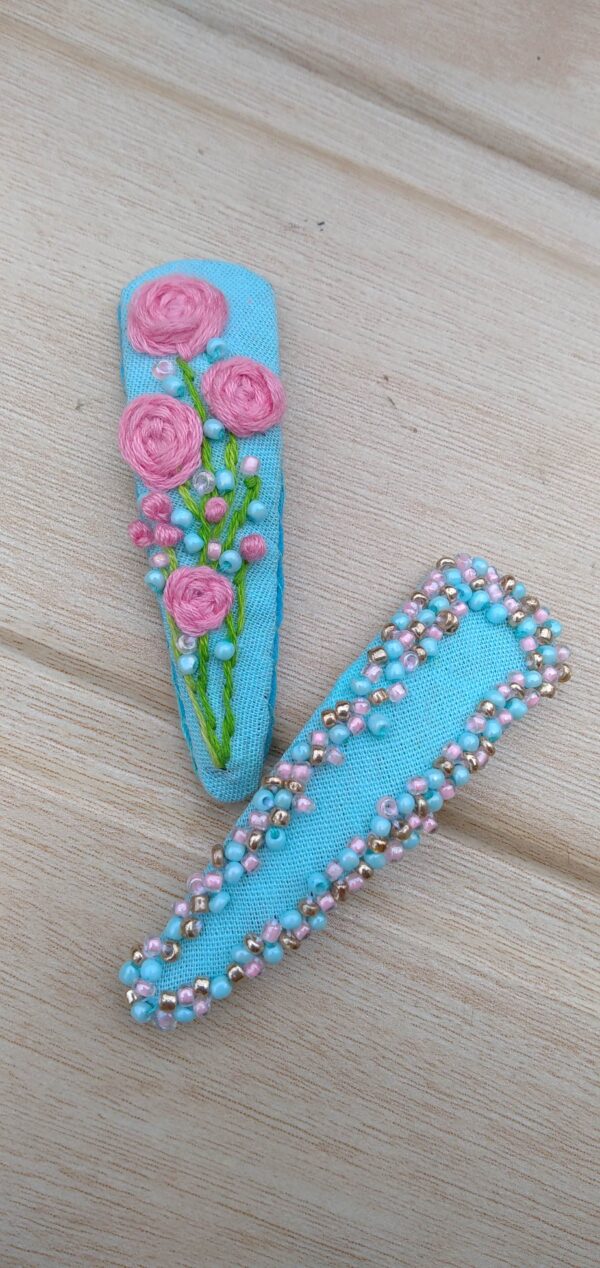 sky bloom embroidered hair pins