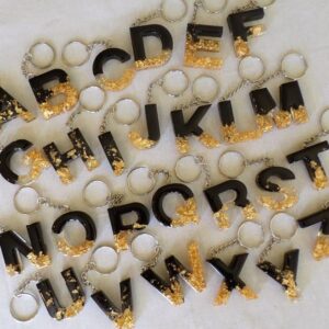 Black Glitter Resin Alphabet keychain