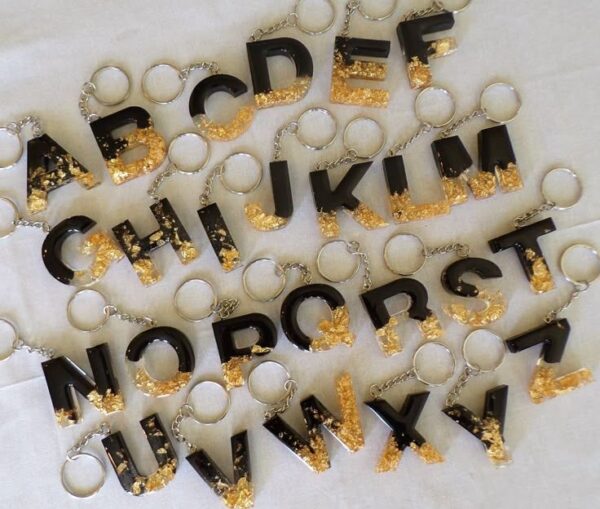Black Glitter Resin Alphabet keychain