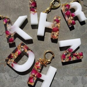 Rose Resin Alphabet keychain