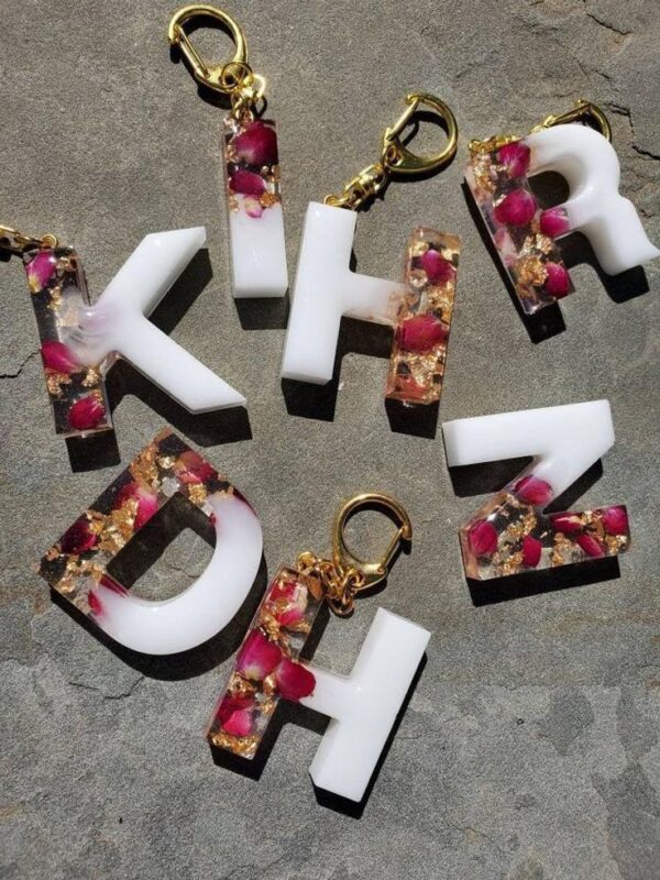 Rose Resin Alphabet keychain