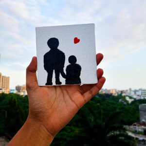 Handmade silhouette art-father and daughter red heart