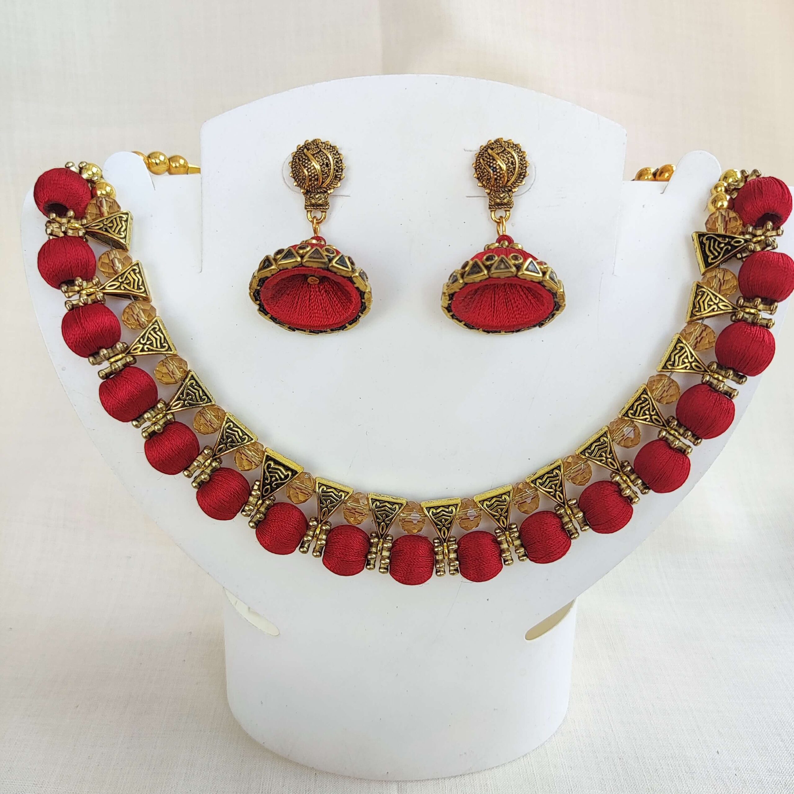 Handmade silk thread Red choker set - Image 3