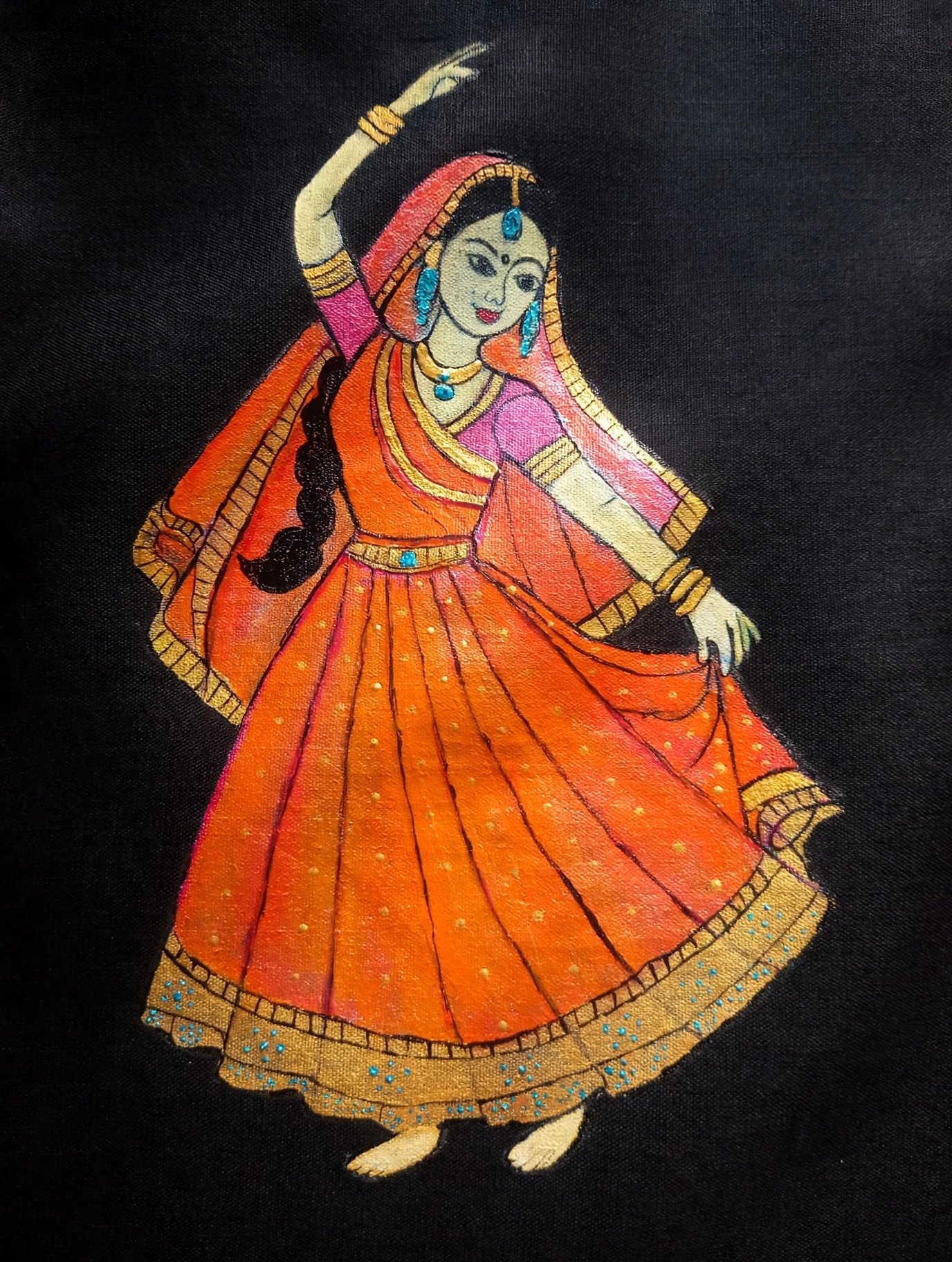 Black dancing doll hand painted cotton kurti.