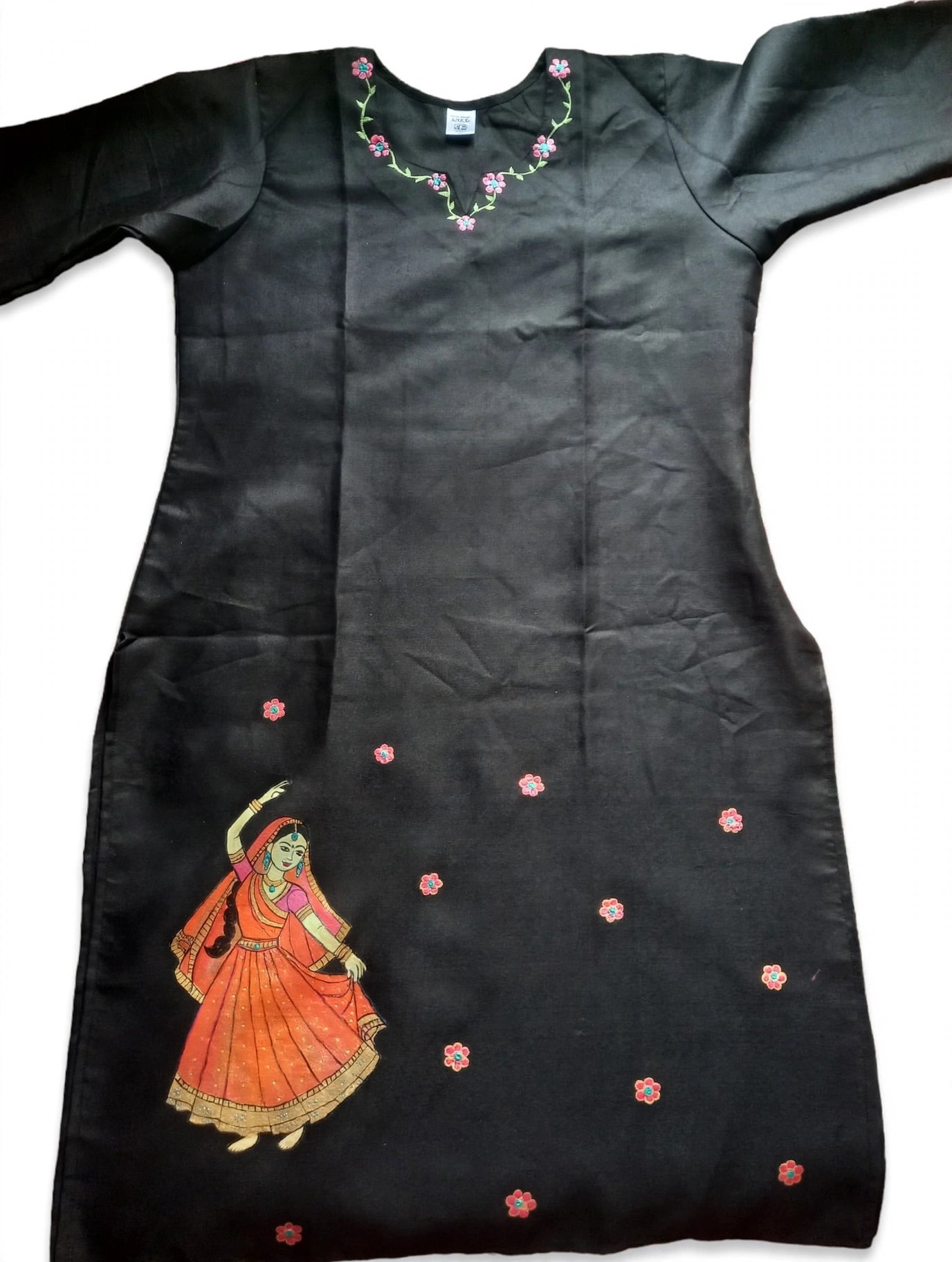 Black dancing doll hand painted cotton kurti. - Image 2